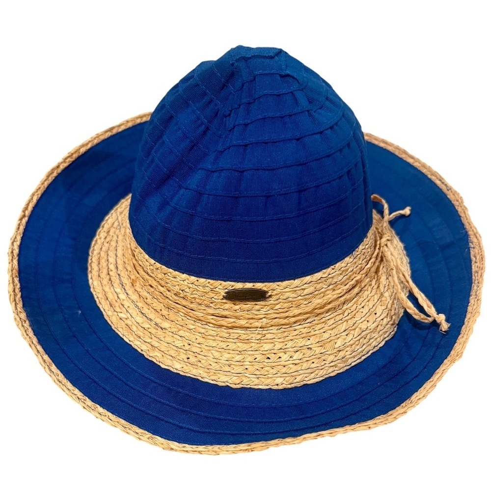 Panama Jack Ladies‎ Blue and Tan Beach Sun Hat, one size